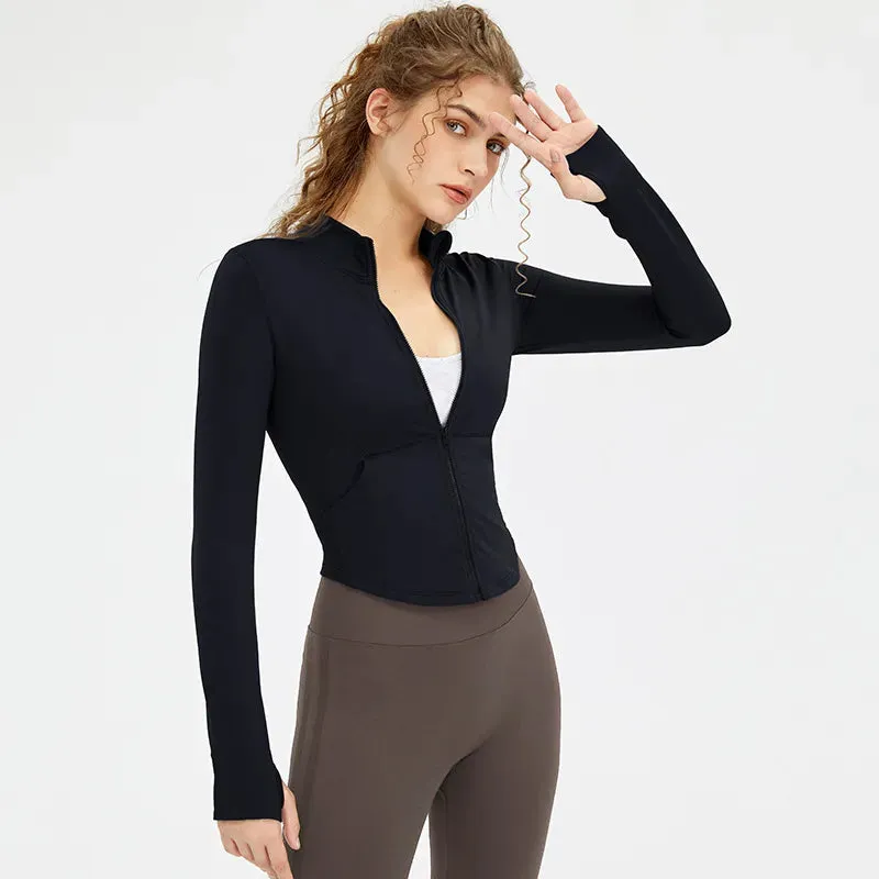 Women's Skinny Slim Zipper Short Stand Collar Coat