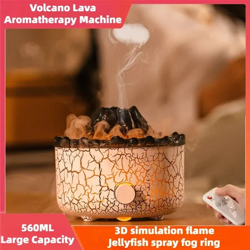 Wonstella Volcano Lava Ultrasonic Aromatherapy Humidifier with Remote & USB – 560ml Diffuser