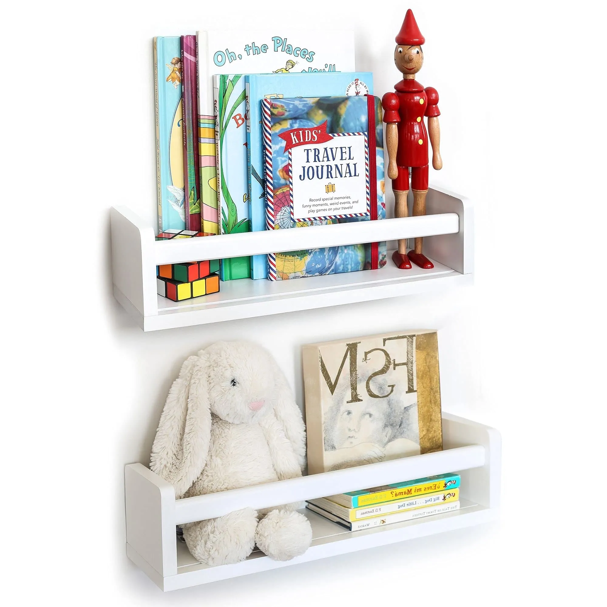 Wood Wall Shelves for Book and Toy Storage (Set of 2) White Country