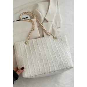 'Yara' Polyester Texture Chain Tote Bag