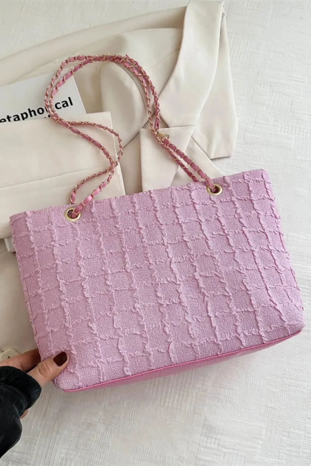 'Yara' Polyester Texture Chain Tote Bag
