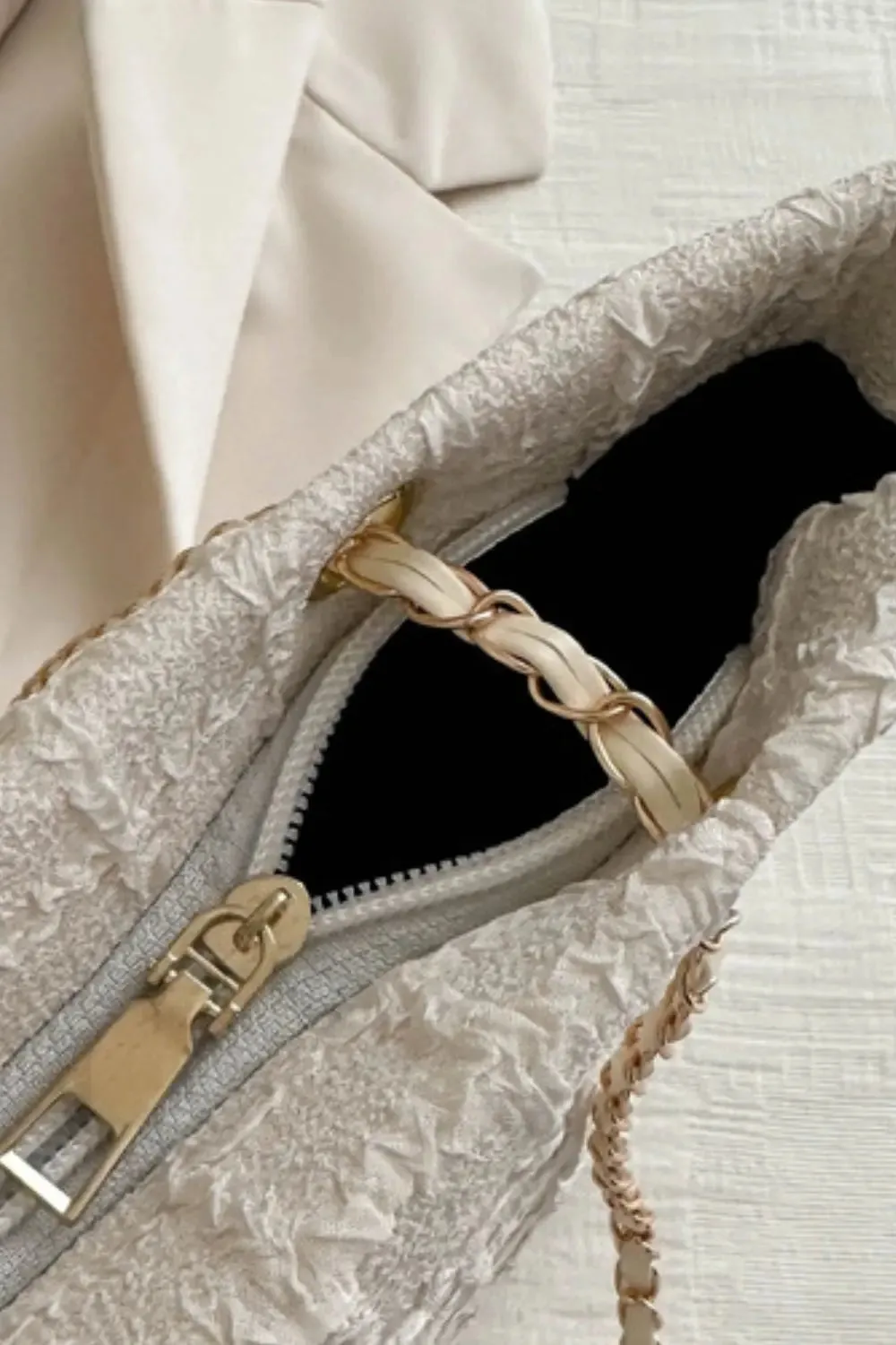 'Yara' Polyester Texture Chain Tote Bag