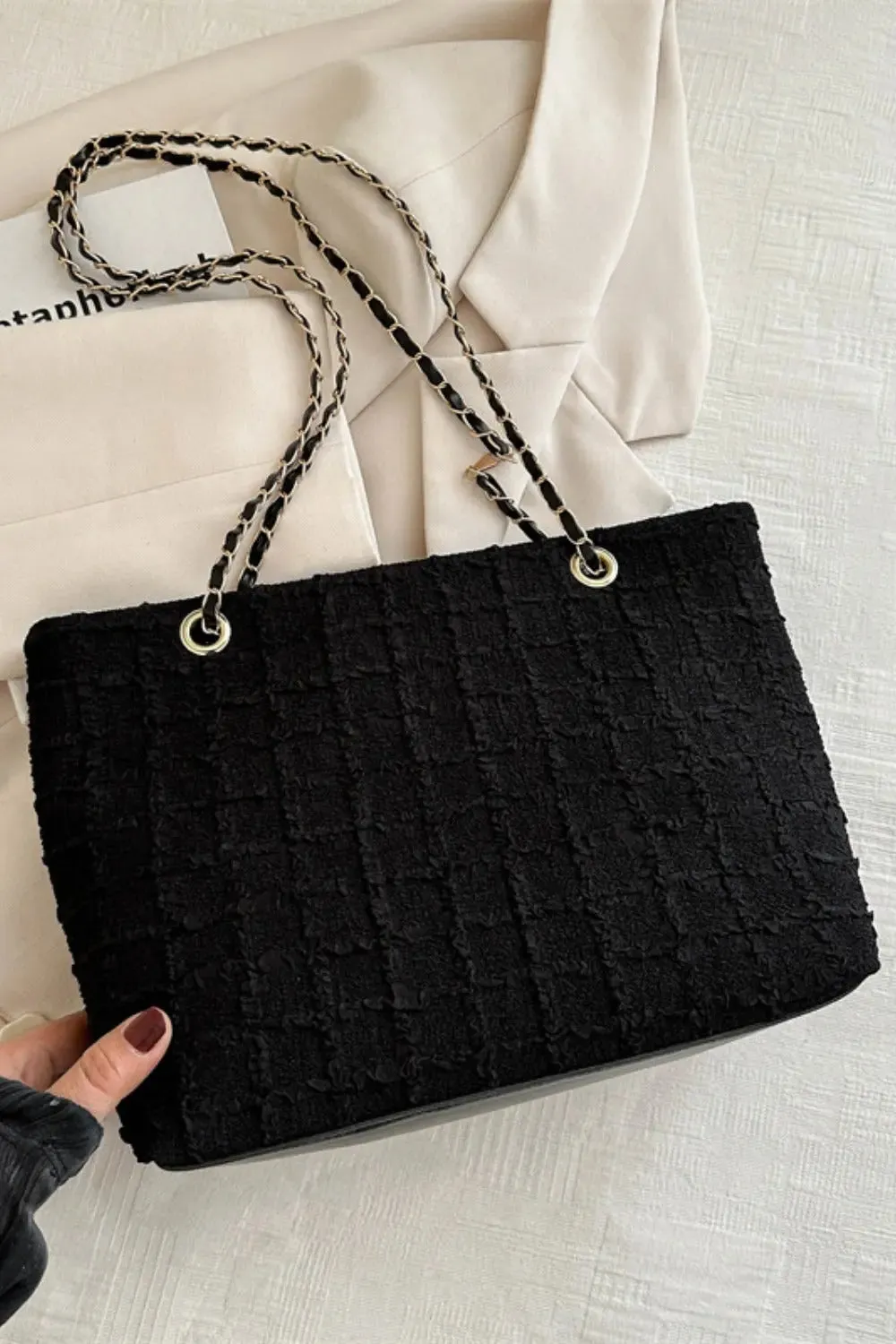 'Yara' Polyester Texture Chain Tote Bag
