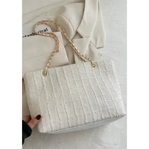 'Yara' Polyester Texture Chain Tote Bag