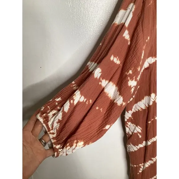 YFB Young Fabulous Broke Tie Dye Cotton Gauze Sand Dollar Earthy Shirt Dress L