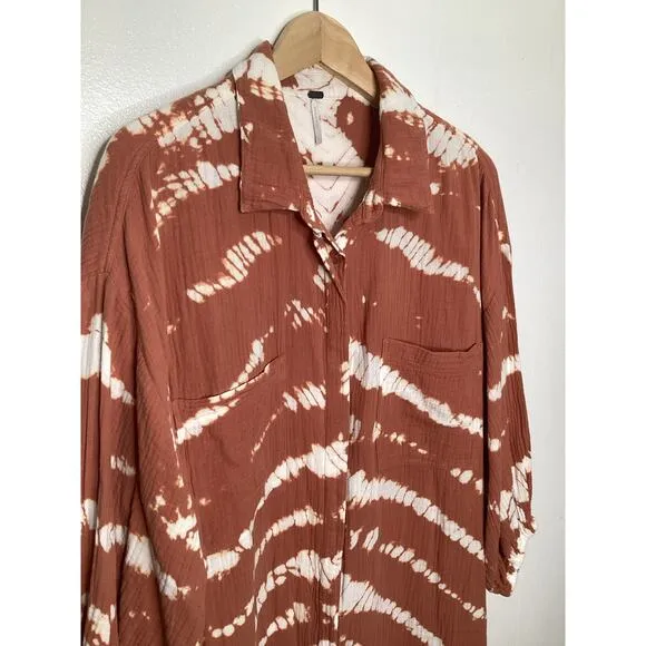 YFB Young Fabulous Broke Tie Dye Cotton Gauze Sand Dollar Earthy Shirt Dress L