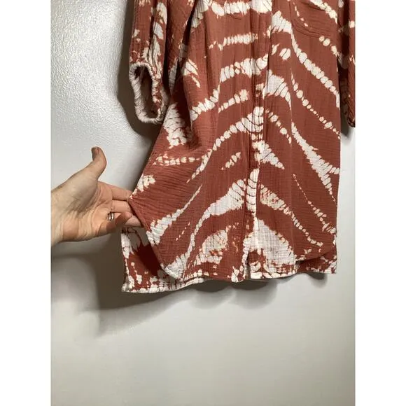 YFB Young Fabulous Broke Tie Dye Cotton Gauze Sand Dollar Earthy Shirt Dress L