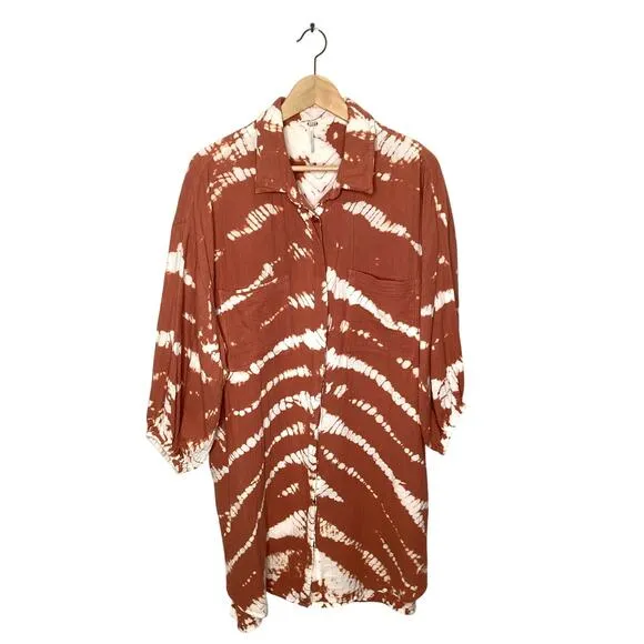 YFB Young Fabulous Broke Tie Dye Cotton Gauze Sand Dollar Earthy Shirt Dress L