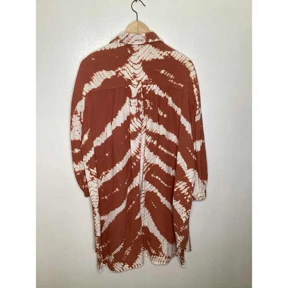 YFB Young Fabulous Broke Tie Dye Cotton Gauze Sand Dollar Earthy Shirt Dress L