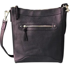 YKK Lockable Leather Crossbody Bag in Black