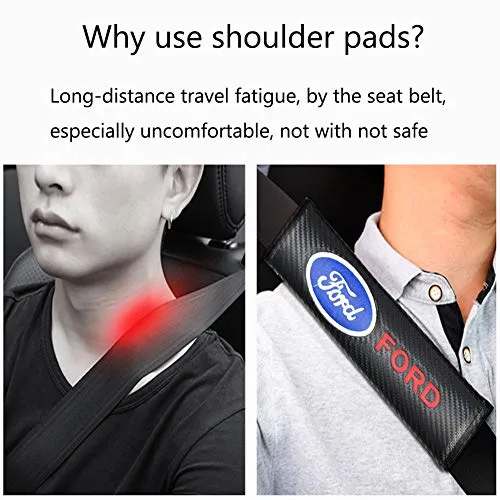 YUNONG 2Pack Emblem Car Logo Seat Belt Pads Carbon Fiber Shoulder Padding Seatbelt Cover Neck Pads fit Benz