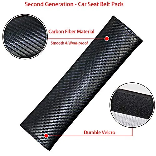 YUNONG 2Pack Emblem Car Logo Seat Belt Pads Carbon Fiber Shoulder Padding Seatbelt Cover Neck Pads fit Benz