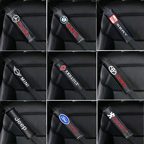 YUNONG 2Pack Emblem Car Logo Seat Belt Pads Carbon Fiber Shoulder Padding Seatbelt Cover Neck Pads fit Benz