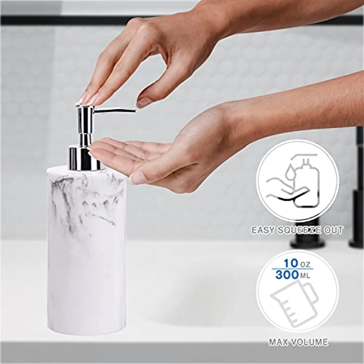 zccz Bathroom Accessory Set, 4 Pcs Marble Look Bathroom Vanity Countertop Accessory Set Bathroom Décor Accessories with Soap Dispenser, Toothbrush Holder, Bathroom Tumbler, Soap Dish