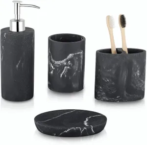zccz Bathroom Accessory Set, 4 Pcs Marble Look Bathroom Vanity Countertop Accessory Set Bathroom Décor Accessories with Soap Dispenser, Toothbrush Holder, Bathroom Tumbler, Soap Dish