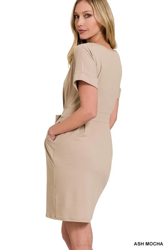 ZENANA Brushed DTY Tie-Belt Dress