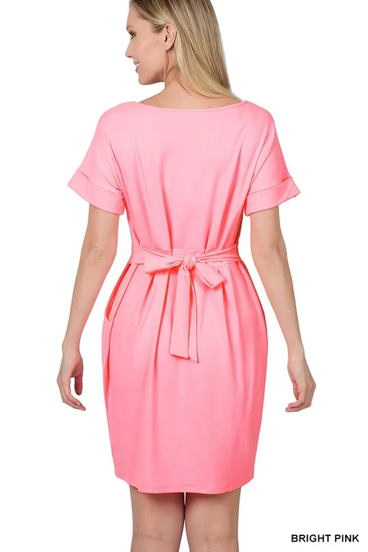 ZENANA Brushed DTY Tie-Belt Dress