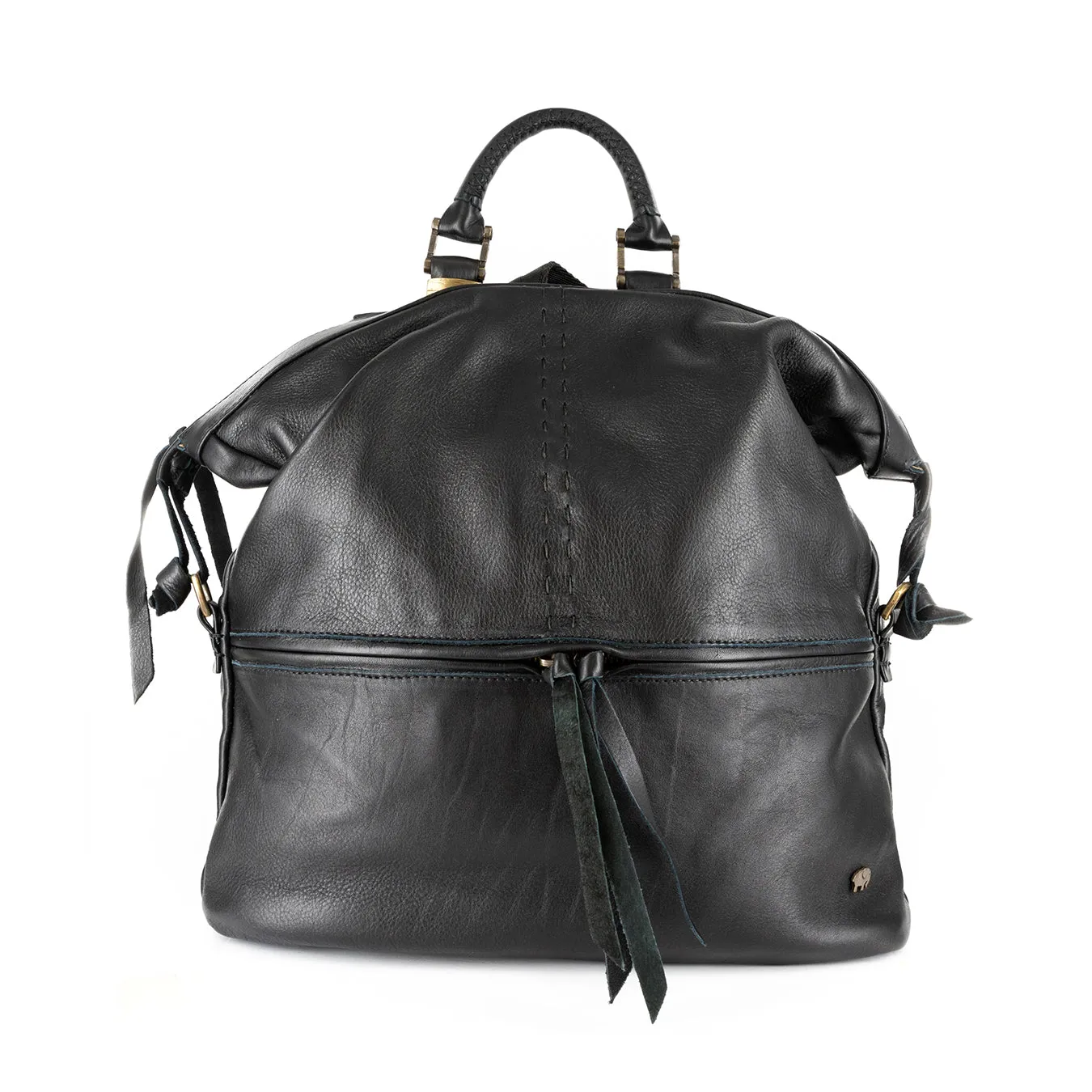 Zinande : Leather Backpack in Black Delta